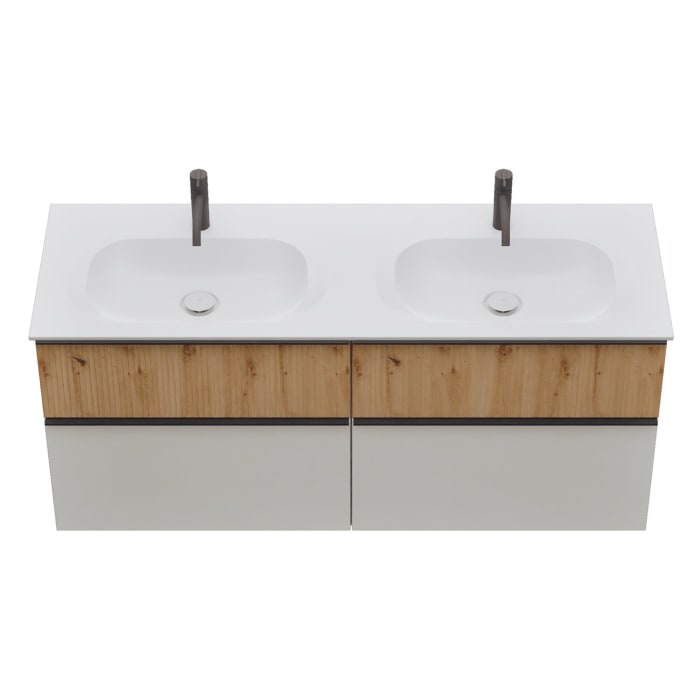 burgbad Fiumo 2.0 Mineralguss-Waschtisch mit Waschtischunterschrank 142 cm, mit Griff G0200