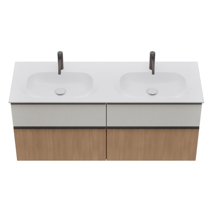 burgbad Fiumo 2.0 Mineralguss-Waschtisch mit Waschtischunterschrank 142 cm, mit Griff G0200