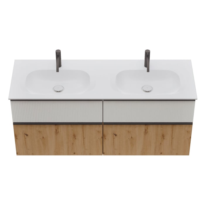 burgbad Fiumo 2.0 Mineralguss-Waschtisch mit Waschtischunterschrank 142 cm, mit Griff G0200