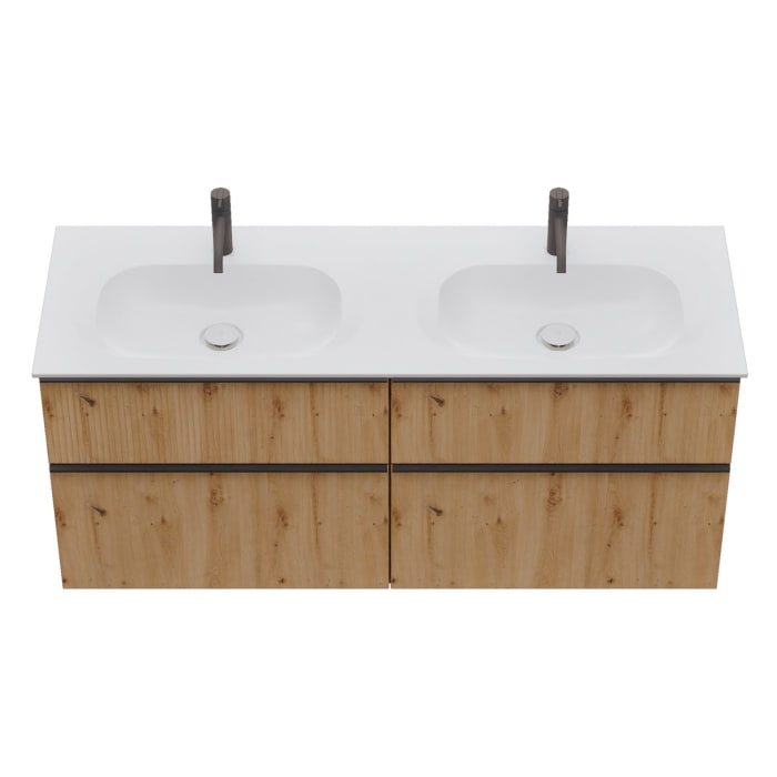 burgbad Fiumo 2.0 Mineralguss-Waschtisch mit Waschtischunterschrank 142 cm, mit Griff G0200