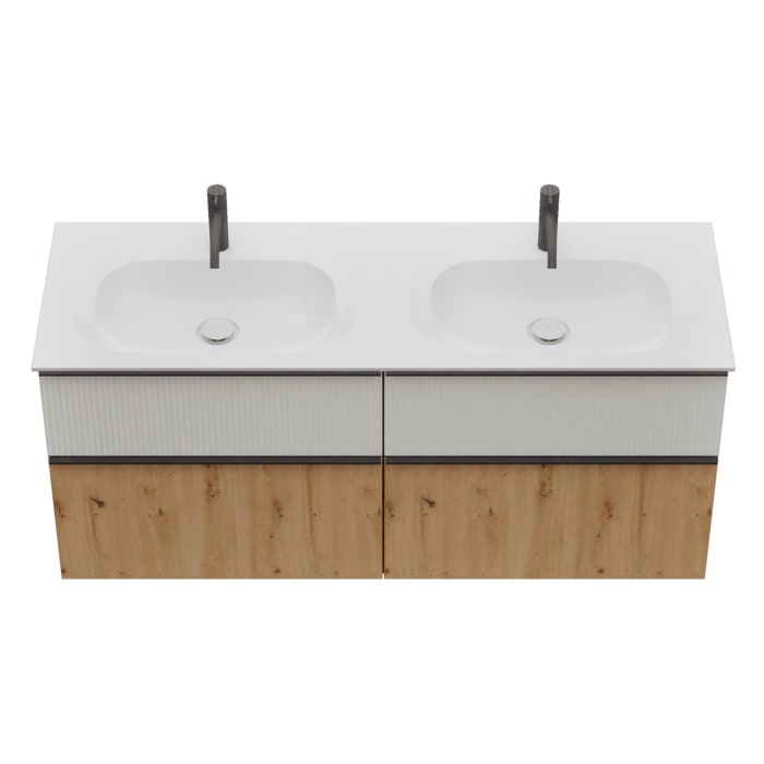 burgbad Fiumo 2.0 Mineralguss-Waschtisch mit Waschtischunterschrank 142 cm, mit Griff G0200