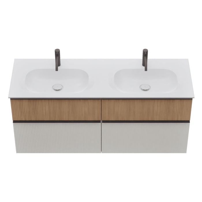 burgbad Fiumo 2.0 Mineralguss-Waschtisch mit Waschtischunterschrank 142 cm, mit Griff G0200