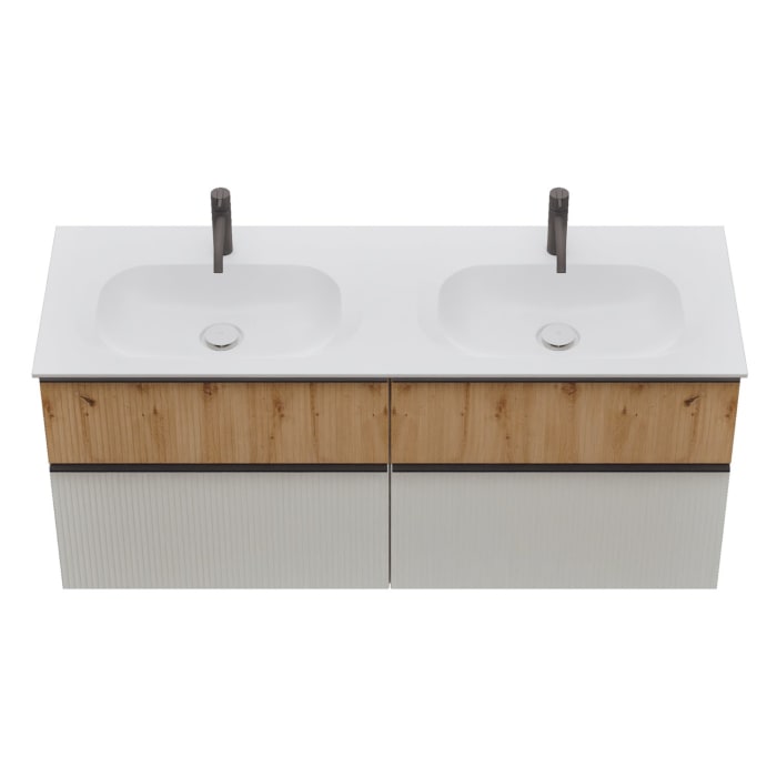 burgbad Fiumo 2.0 Mineralguss-Waschtisch mit Waschtischunterschrank 142 cm, mit Griff G0200