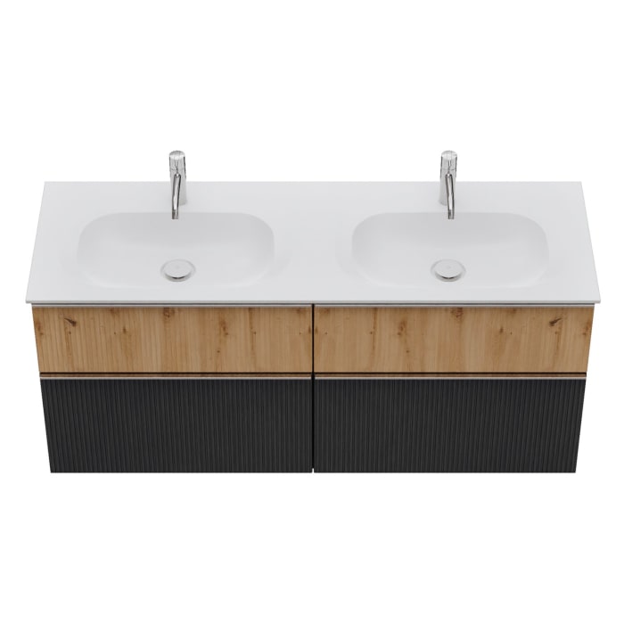 burgbad Fiumo 2.0 Mineralguss-Waschtisch mit Waschtischunterschrank 142 cm, mit Griff G0146