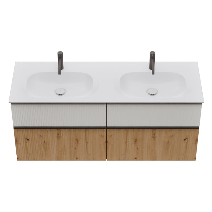 burgbad Fiumo 2.0 Mineralguss-Waschtisch mit Waschtischunterschrank 142 cm, mit Griff G0200