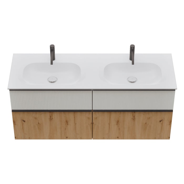 burgbad Fiumo 2.0 Mineralguss-Waschtisch mit Waschtischunterschrank 142 cm, mit Griff G0200