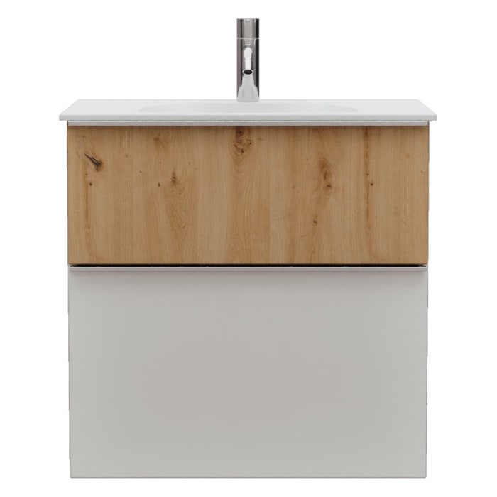 burgbad Fiumo 2.0 Mineralguss-Waschtisch mit Waschtischunterschrank 62 cm, mit Griff G0146