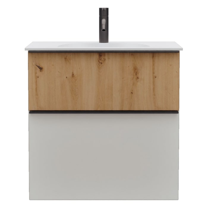 burgbad Fiumo 2.0 Mineralguss-Waschtisch mit Waschtischunterschrank 62 cm, mit Griff G0200