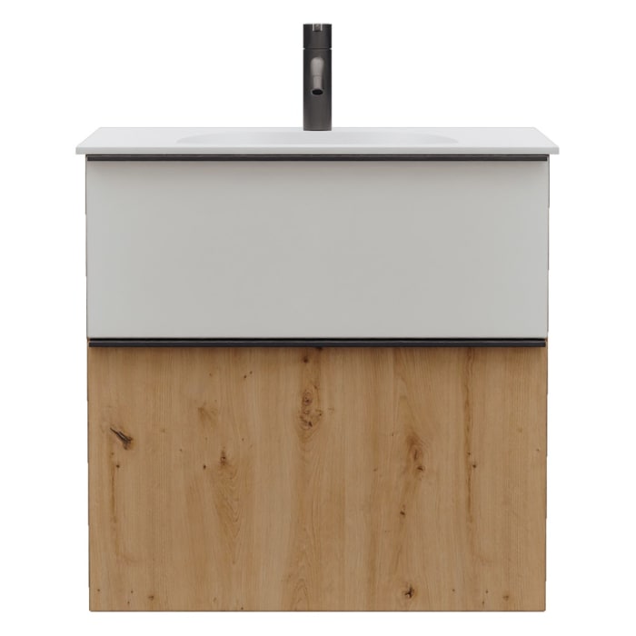 burgbad Fiumo 2.0 Mineralguss-Waschtisch mit Waschtischunterschrank 62 cm, mit Griff G0200