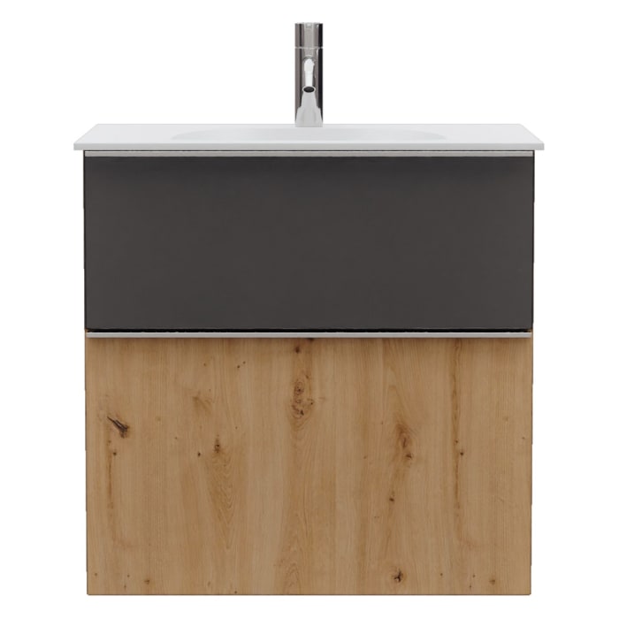 burgbad Fiumo 2.0 Mineralguss-Waschtisch mit Waschtischunterschrank 62 cm, mit Griff G0146