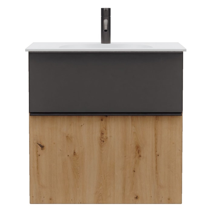 burgbad Fiumo 2.0 Mineralguss-Waschtisch mit Waschtischunterschrank 62 cm, mit Griff G0200