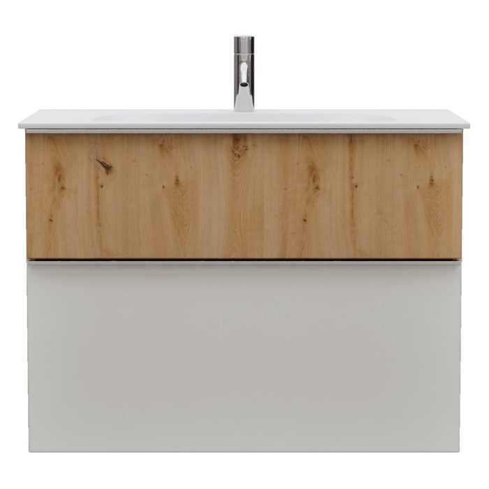 burgbad Fiumo 2.0 Mineralguss-Waschtisch mit Waschtischunterschrank 82 cm, mit Griff G0146