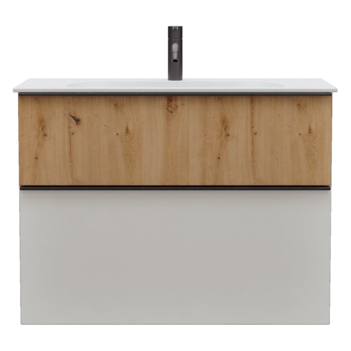 burgbad Fiumo 2.0 Mineralguss-Waschtisch mit Waschtischunterschrank 82 cm, mit Griff G0200