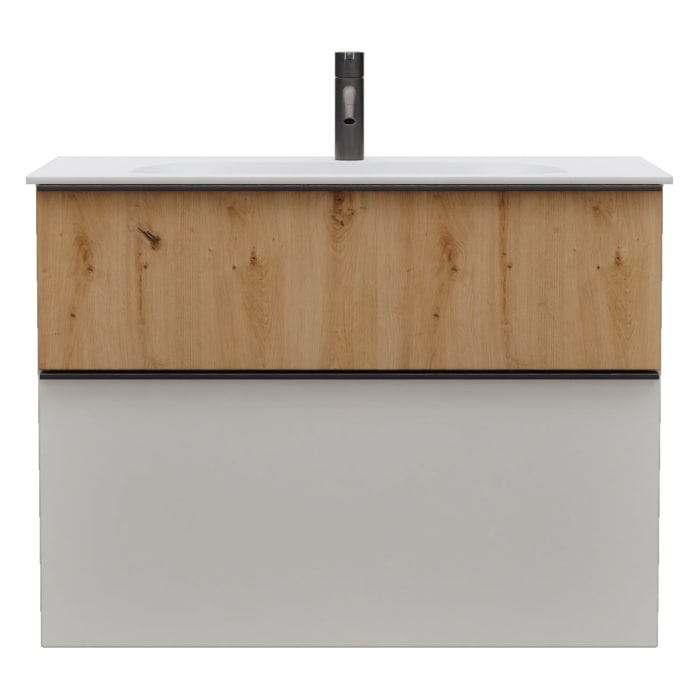 burgbad Fiumo 2.0 Mineralguss-Waschtisch mit Waschtischunterschrank 82 cm, mit Griff G0200