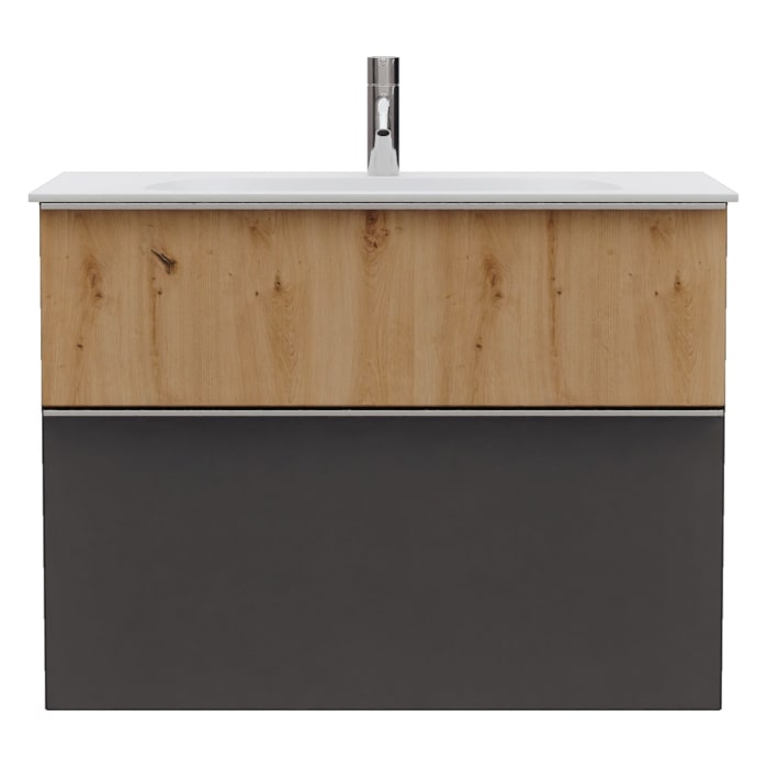 burgbad Fiumo 2.0 Mineralguss-Waschtisch mit Waschtischunterschrank 82 cm, mit Griff G0146