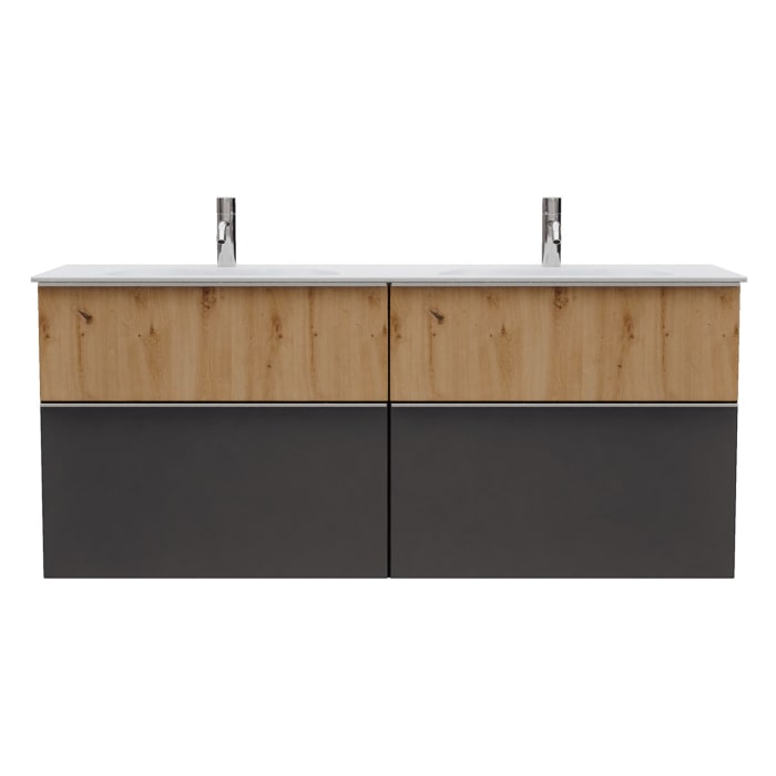 burgbad Fiumo 2.0 Mineralguss-Waschtisch mit Waschtischunterschrank 142 cm, mit Griff G0146