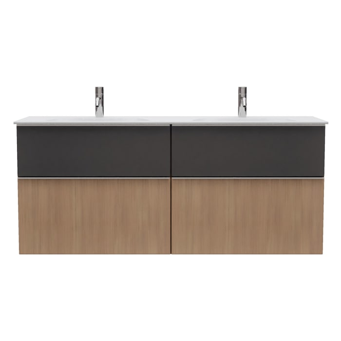 burgbad Fiumo 2.0 Mineralguss-Waschtisch mit Waschtischunterschrank 142 cm, mit Griff G0146