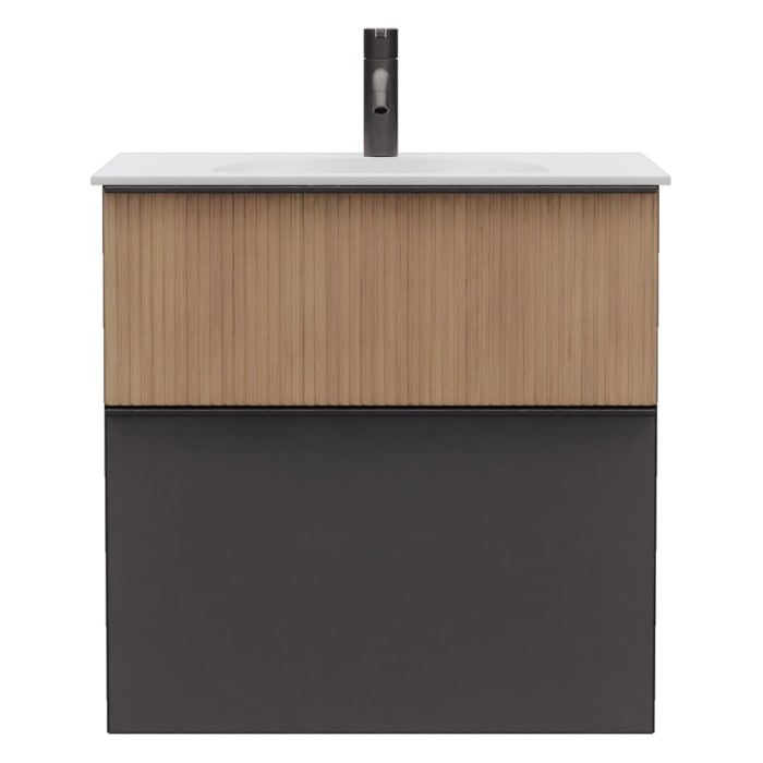 burgbad Fiumo 2.0 Mineralguss-Waschtisch mit Waschtischunterschrank 62 cm, mit Griff G0200