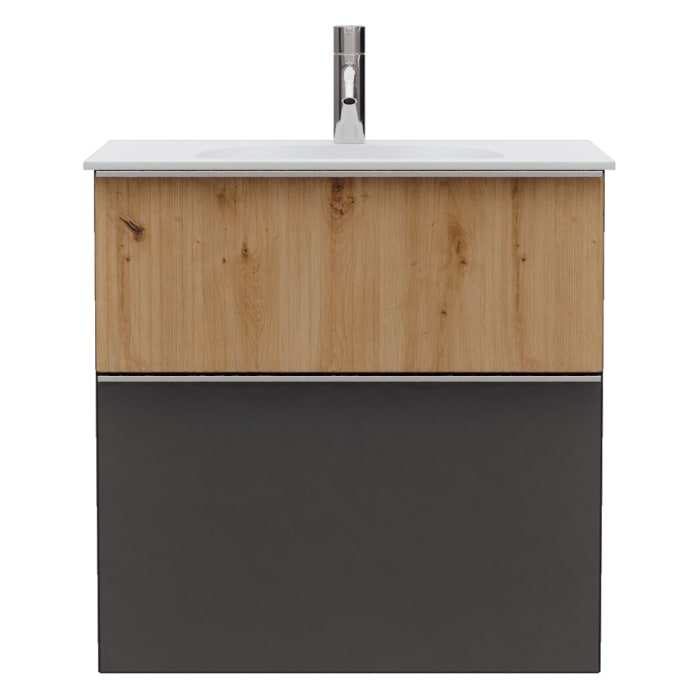 burgbad Fiumo 2.0 Mineralguss-Waschtisch mit Waschtischunterschrank 62 cm, mit Griff G0146