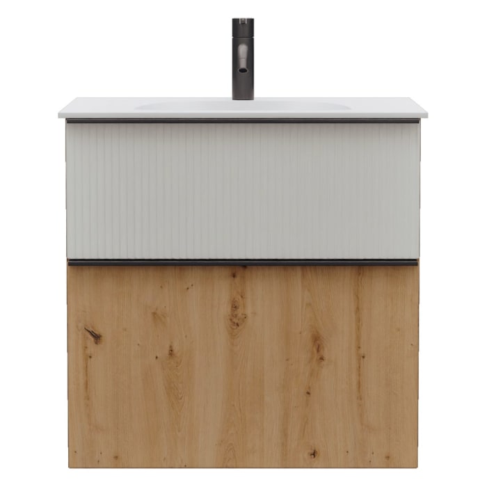 burgbad Fiumo 2.0 Mineralguss-Waschtisch mit Waschtischunterschrank 62 cm, mit Griff G0200