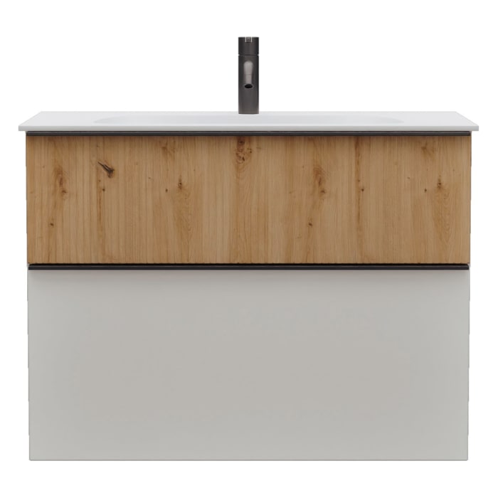 burgbad Fiumo 2.0 Mineralguss-Waschtisch mit Waschtischunterschrank 82 cm, mit Griff G0200