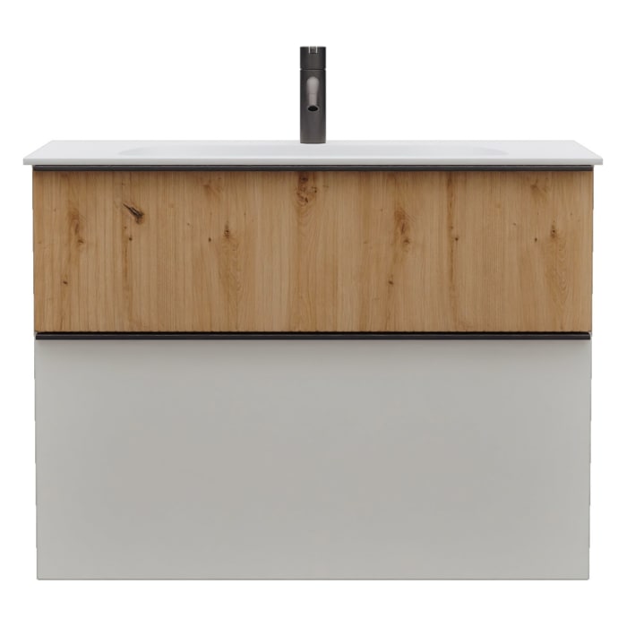 burgbad Fiumo 2.0 Mineralguss-Waschtisch mit Waschtischunterschrank 82 cm, mit Griff G0200