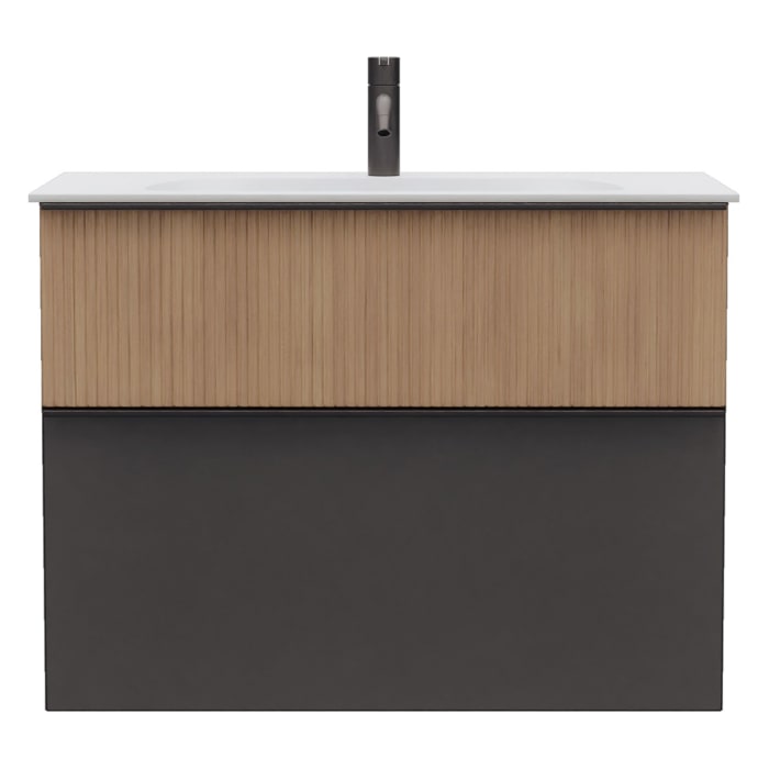 burgbad Fiumo 2.0 Mineralguss-Waschtisch mit Waschtischunterschrank 82 cm, mit Griff G0200