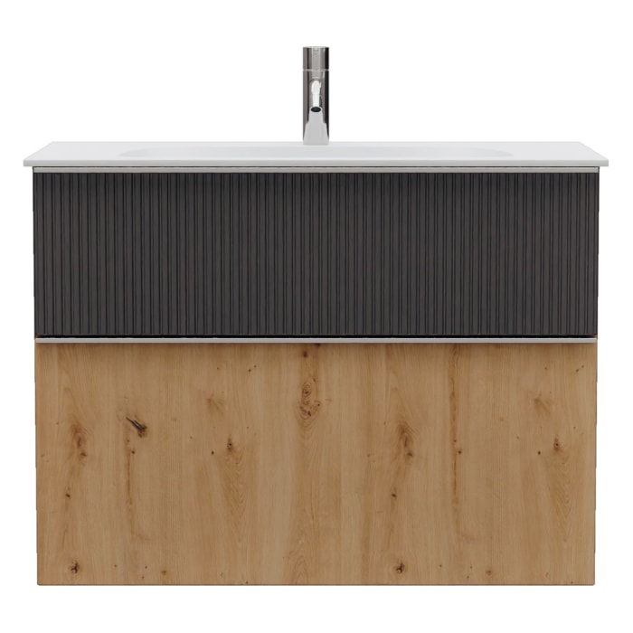 burgbad Fiumo 2.0 Mineralguss-Waschtisch mit Waschtischunterschrank 82 cm, mit Griff G0146