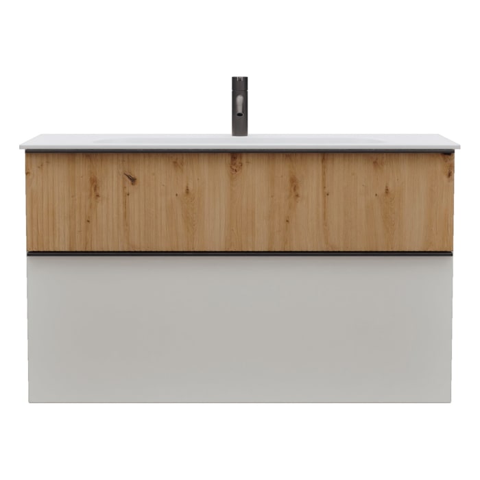 burgbad Fiumo 2.0 Mineralguss-Waschtisch mit Waschtischunterschrank 102 cm, mit Griff G0200