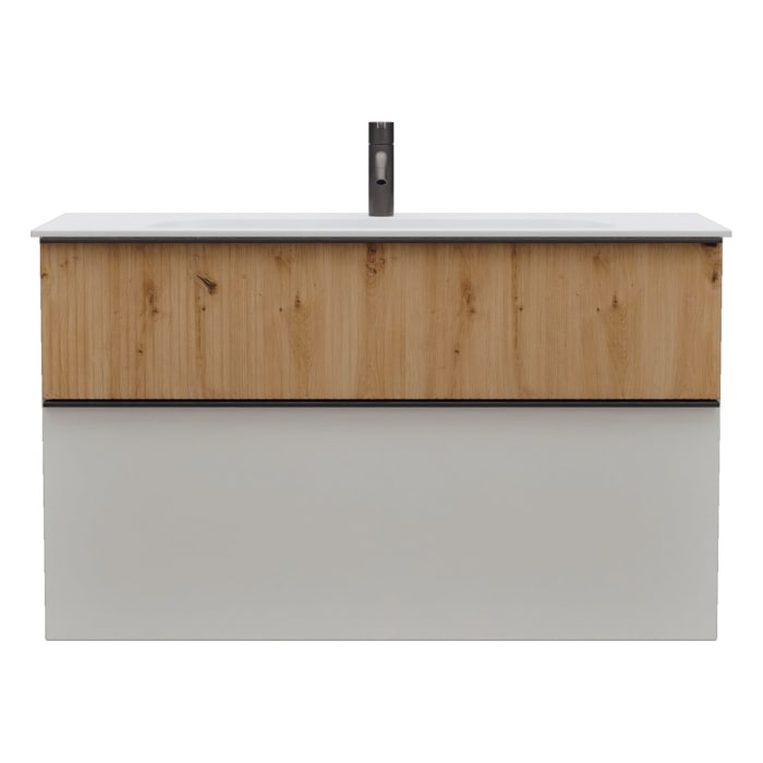 burgbad Fiumo 2.0 Mineralguss-Waschtisch mit Waschtischunterschrank 102 cm, mit Griff G0200