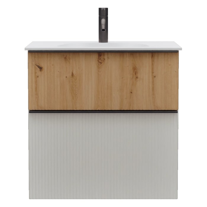 burgbad Fiumo 2.0 Mineralguss-Waschtisch mit Waschtischunterschrank 62 cm, mit Griff G0200