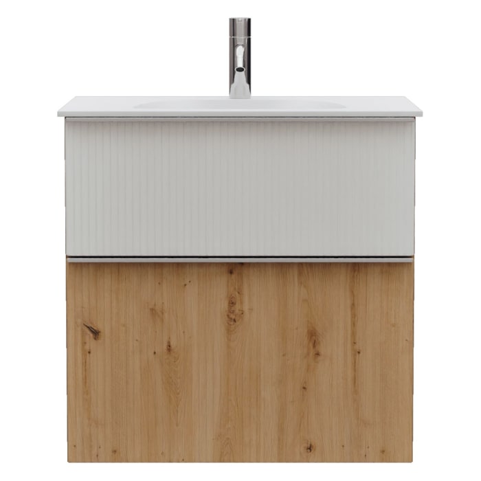 burgbad Fiumo 2.0 Mineralguss-Waschtisch mit Waschtischunterschrank 62 cm, mit Griff G0146