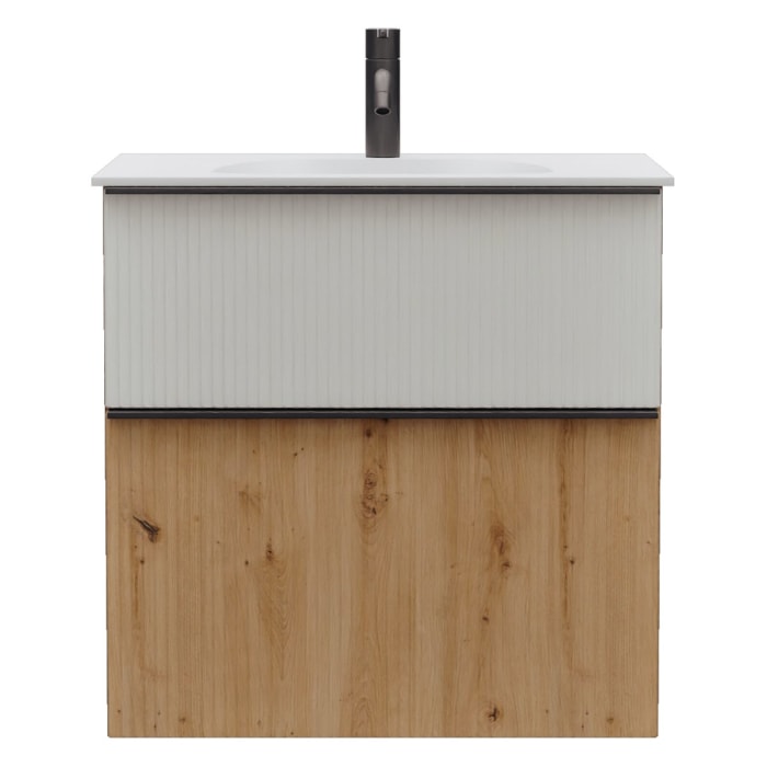 burgbad Fiumo 2.0 Mineralguss-Waschtisch mit Waschtischunterschrank 62 cm, mit Griff G0200