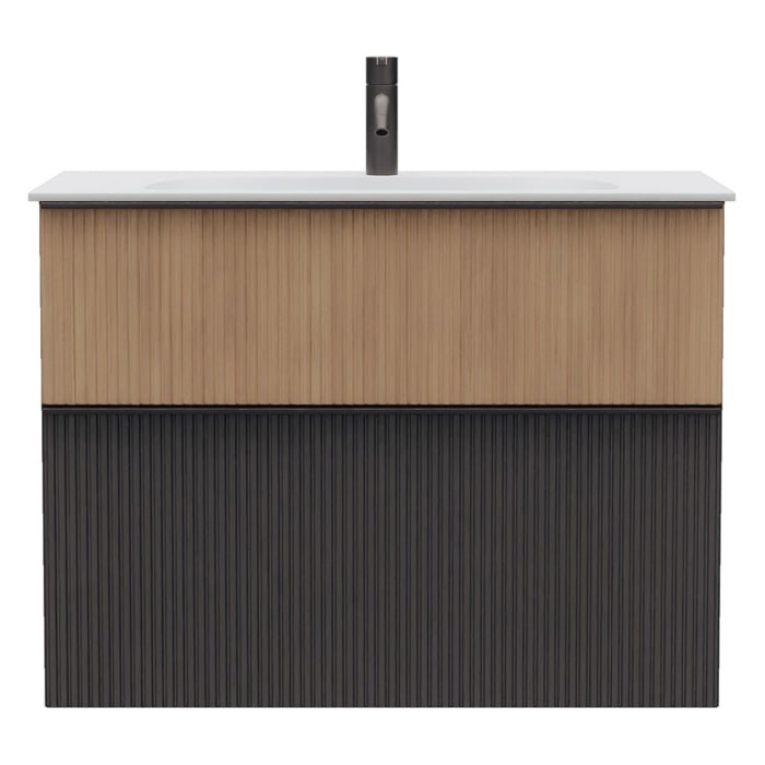 burgbad Fiumo 2.0 Mineralguss-Waschtisch mit Waschtischunterschrank 82 cm, mit Griff G0200