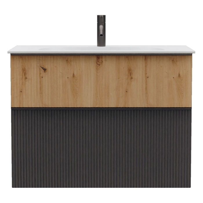 burgbad Fiumo 2.0 Mineralguss-Waschtisch mit Waschtischunterschrank 82 cm, mit Griff G0200