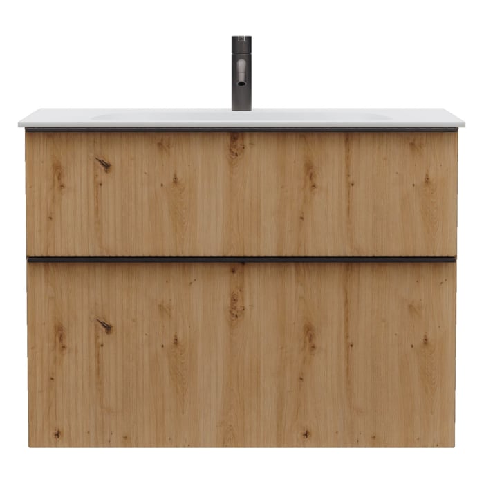 burgbad Fiumo 2.0 Mineralguss-Waschtisch mit Waschtischunterschrank 82 cm, mit Griff G0200