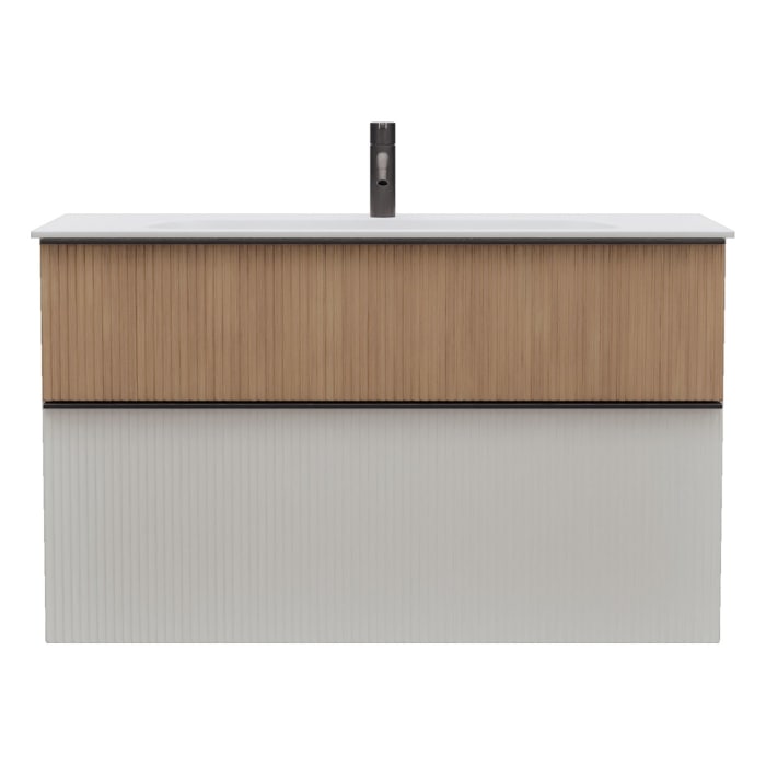 burgbad Fiumo 2.0 Mineralguss-Waschtisch mit Waschtischunterschrank 102 cm, mit Griff G0200