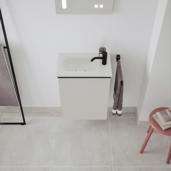 burgbad Fiumo 2.0 Mineralguss-Waschtisch mit Waschtischunterschrank 47 cm, mit Griff G0200