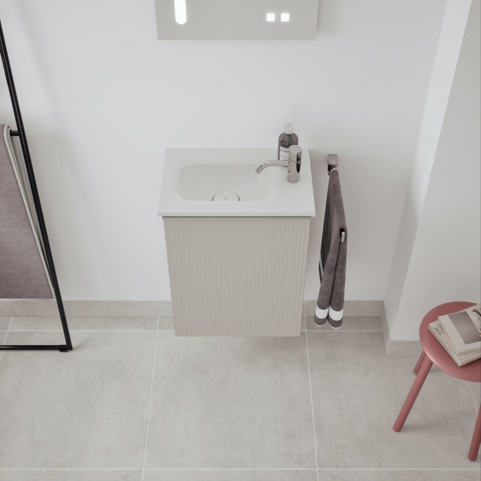 burgbad Fiumo 2.0 Mineralguss-Waschtisch mit Waschtischunterschrank 47 cm, mit Griff G0146