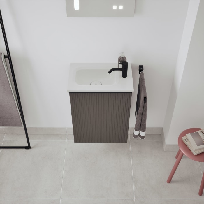 burgbad Fiumo 2.0 Mineralguss-Waschtisch mit Waschtischunterschrank 47 cm, mit Griff G0200