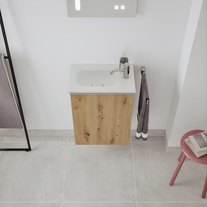 burgbad Fiumo 2.0 Mineralguss-Waschtisch mit Waschtischunterschrank 47 cm, mit Griff G0146