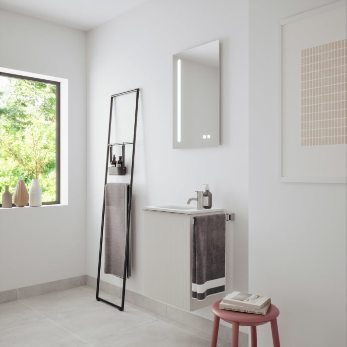 burgbad Fiumo 2.0 Mineralguss-Waschtisch mit Waschtischunterschrank 47 cm, mit Griff G0146