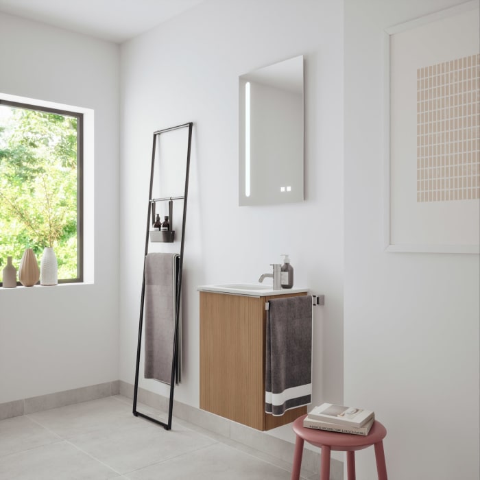 burgbad Fiumo 2.0 Mineralguss-Waschtisch mit Waschtischunterschrank 47 cm, mit Griff G0146