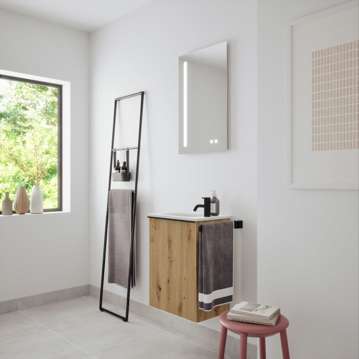 burgbad Fiumo 2.0 Mineralguss-Waschtisch mit Waschtischunterschrank 47 cm, mit Griff G0200