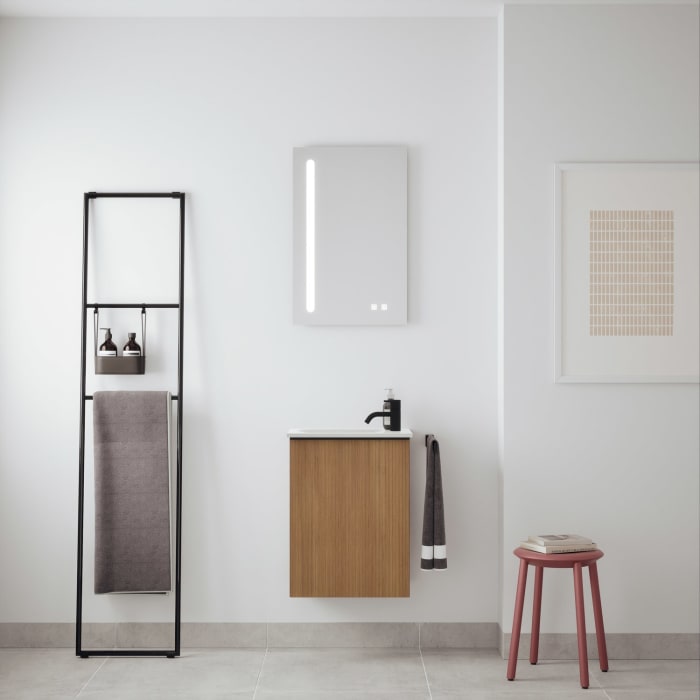 burgbad Fiumo 2.0 Mineralguss-Waschtisch mit Waschtischunterschrank 47 cm, mit Griff G0200