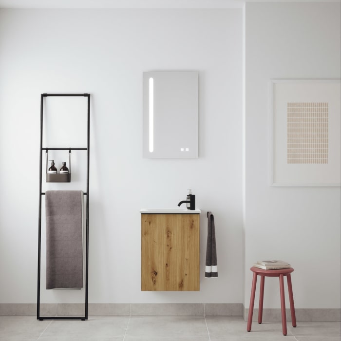 burgbad Fiumo 2.0 Mineralguss-Waschtisch mit Waschtischunterschrank 47 cm, mit Griff G0200