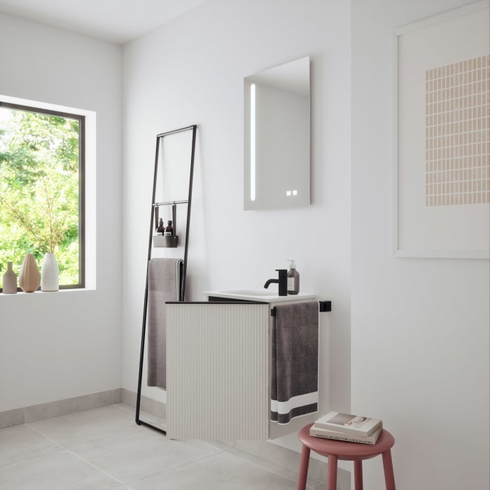 burgbad Fiumo 2.0 Mineralguss-Waschtisch mit Waschtischunterschrank 47 cm, mit Griff G0200