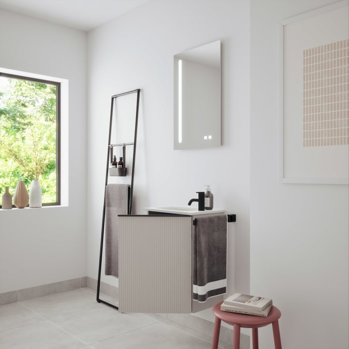 burgbad Fiumo 2.0 Mineralguss-Waschtisch mit Waschtischunterschrank 47 cm, mit Griff G0200