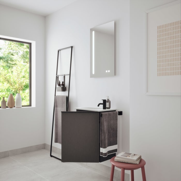 burgbad Fiumo 2.0 Mineralguss-Waschtisch mit Waschtischunterschrank 47 cm, mit Griff G0200