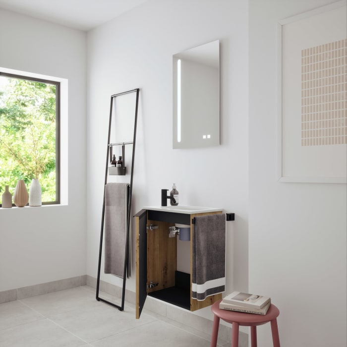 burgbad Fiumo 2.0 Mineralguss-Waschtisch mit Waschtischunterschrank 47 cm, mit Griff G0200